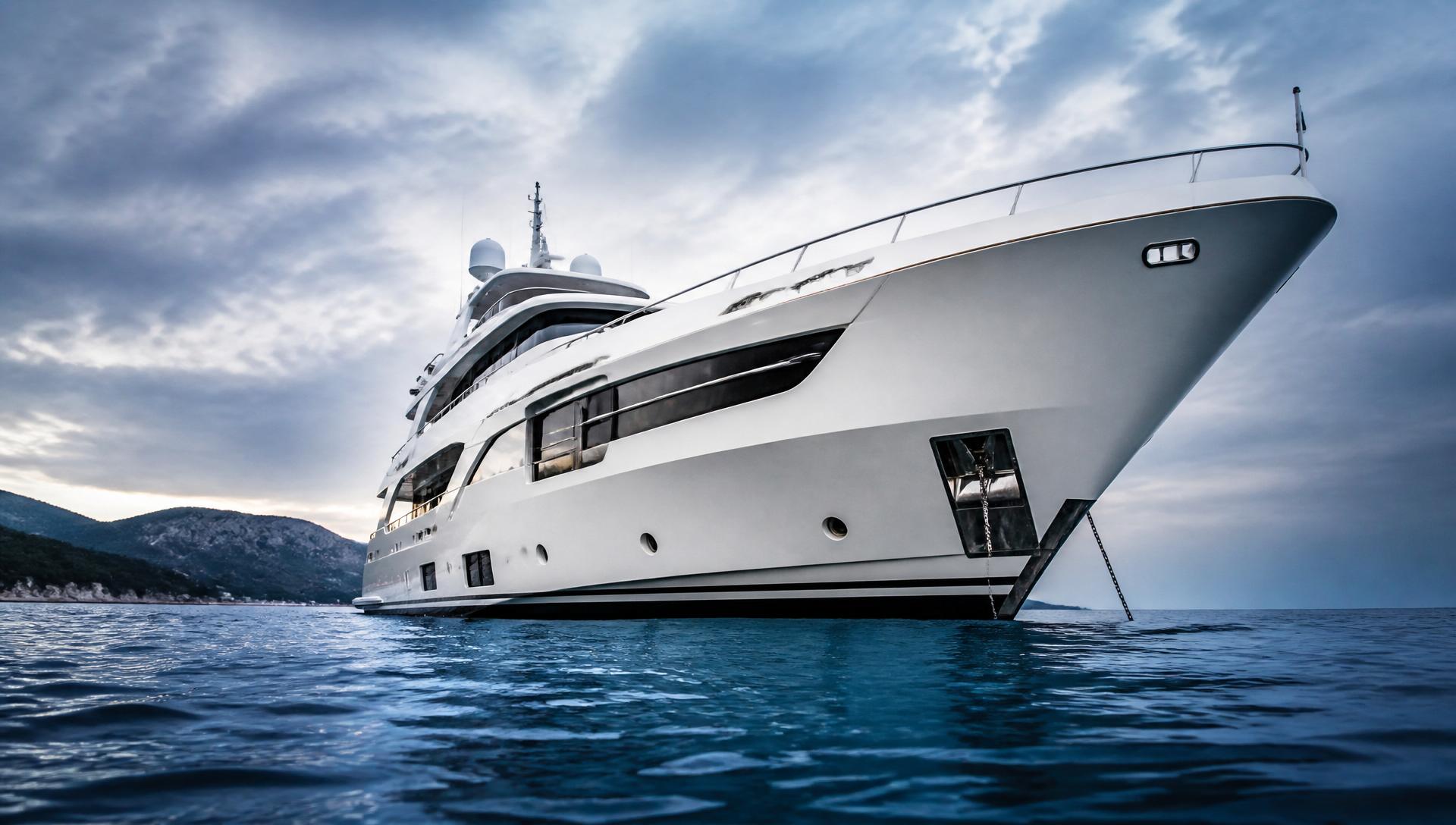 Luxury motor yacht at anchor in the Eastern Mediterranean
